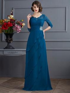 A-Line Normale Taille 3 /4 Länge Ärmeln Anständiges Brautmutterkleid aus Chiffon