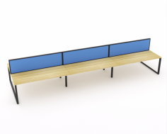 Ol Anvil Desk 6-User Double Sided Workspace with Breathe Screen & Black Frame Oak Top
50 x 50 mm triangle end frames with flush ground weld finish
50 x 25 mm rails
Frames finished in Gloss Black powdercoat
25 mm worksurfaces finished in Oak melamine on E0 grade substrate with matching PVC edge
Fixed height 715 mm (incl worksurface)
Compatible with comseal cable tidy system
10 year warranty
Flatpack, assembly required
50 mm thickness
500 mm above worktop (approx 1220 mm AFL) (can be modified)
Breathe fabric all over
Screen to desktop brackets included
Powdercoat frame finished in black
Option for glazing upgrade
Made to order
