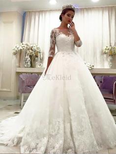 Normale Taille Duchesse-Linie Tüll Brautkleid mit Gericht Schleppe mit Bordüre