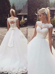 Ärmelloses Normale Taille Tüll Duchesse-Linie Brautkleid mit Bordüre