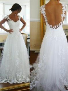 Tüll A-Line Natürliche Taile Sweep train Prinzessin Brautkleid