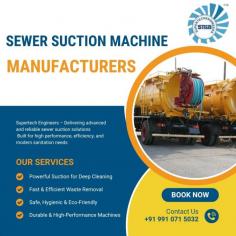 Looking for reliable sewer suction machine manufacturers in Bijnor? We offer high-performance, durable, and efficient sewer suction machines designed for municipal and industrial cleaning needs. Our machines ensure quick waste removal, low maintenance, and long-lasting performance, making them ideal for modern sanitation requirements. Contact us today for customized solutions, competitive pricing, and trusted after-sales support.