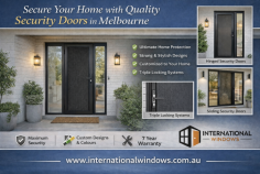 Enhance your home’s safety with premium security doors in Melbourne from International Windows. Designed for maximum protection, these doors feature durable materials, advanced locking systems, and customizable designs to suit any home style. Choose from hinged or sliding security screen doors with options like double cylinder deadlocks and triple locking systems. Combining strength, style, and long-lasting performance, our doors ensure peace of mind.