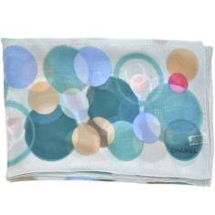 Chanel Silk Scarf Green Blue Circles Dots  Discount Women Designer Scarves Outlet | Como Milano