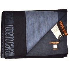 Roberto Cavalli Wool Scarf Navy Solid Logo  Discount Women Designer Scarves Outlet | Como Milano