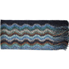 Missoni Scarf Acrylic Polyester Blend Navy Sea Green Zig Zag  Discount Women Designer Scarves Outlet | Como Milano