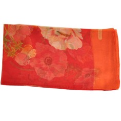 Salvatore Ferragamo Women's Silk Scarf Red Peach Floral  Discount Women Designer Scarves Outlet | Como Milano