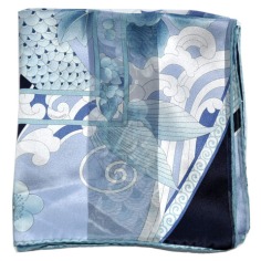 Leonard Silk Square Scarf Dark Blue Floral  Discount Women Designer Scarves Outlet | Como Milano