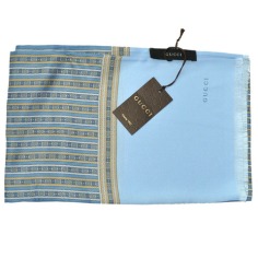 Gucci Women Silk Scarf Sky Blue Cream Stripes  Discount Women Designer Scarves Outlet | Como Milano