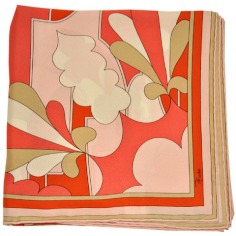 Emilio Pucci Square Silk Scarf Peach Pink Cream  Discount Women Designer Scarves Outlet | Como Milano