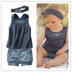 Blue baby suits/Baby kerchief+ sleeveless dress+ gingham plaid pant/ New arriver-in Clothing Sets from Apparel & Accessories on Aliexpress.com