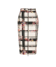 Check Floral Pencil Skirt by Cue