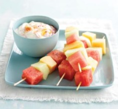 Melon skewers with berry swirl yoghurt | Australian Healthy Food Guide