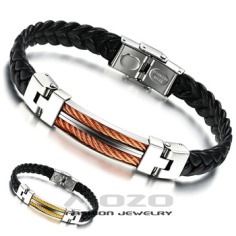 Free Shipping HOT Sale Fashion Jewelry Knitted Leather Men Gold/Rose Gold Rope Strip Stainless Steel Bracelet Bangle PH765-in Charm Bracelets from Jewelry on Aliexpress.com