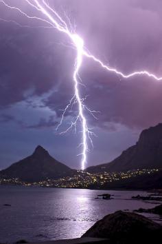 Lightning bolt taken from Camps Bay with Table Mountain on the right - South Africa