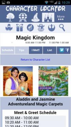Disney World Character Schedule app
