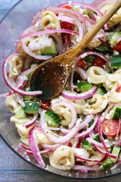 Not all pasta salads have to be mayo-drenched! This Mediterranean tortellini salad with red wine vinaigrette is full of fresh veggies and bright flavors…perfect after spending a day in the sun.