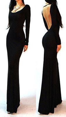 Sexy Black Minimalist Backless Open Cutout Back Slip Jersey Long Maxi Dress