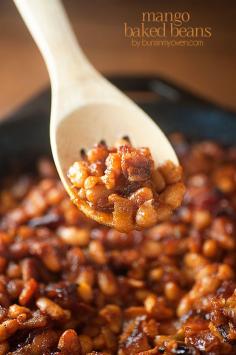 A tasty twist on traditional baked beans, perfect for summer barbecues! #mango #barbecue #summer #recipe
