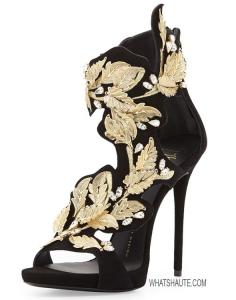 Giuseppe Zanotti Suede & Crystal Leaf Sandals in Nero