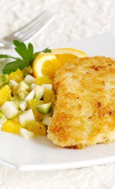 Crispy Orange Chicken with Fennel, Avocado and Orange Salad.