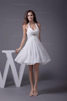 Elegant Haltered Above The Knee Length Chiffon Dress With Jewel Detail