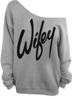 Sexy Gray Wifey Print Off The Shoulder Sweatshirt, Sweater
