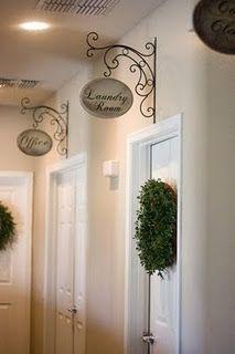 Great FUN Idea - DIY Signs w/ Wrought Iron Brackets for Inside the Home - This should Also be great for a Salon Or above my Studio Door w/ My name