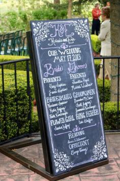 Wedding program chalkboard created at The West Egg Studio