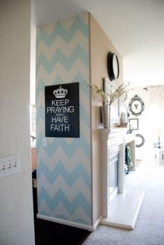 Vintage Romance: DIY Chevron Accent Wall Tutorial - looks cute on a small wall like that, love her sign too!