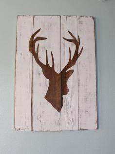 White Distressed Deer Head Silhouette Wood Sign-