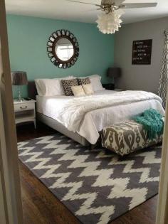 Bedroom {one accent wall} - love the calming turquoise color, w/ tan or light brown