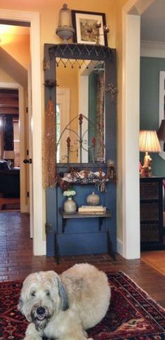 Door shelf, reclaimed door, vintage door, entry way shelf