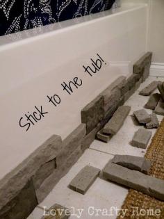 Add airstone tile to your bathtub. Genius! Update your builder grade Bathroom.
