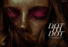 Dot To Dot Beauty Editorial for Factice Magazine. Makeup by Eliza Doleva Model Hattie Watson  Hot pink. eyes. Eyeshadow. Freckles. Skin.