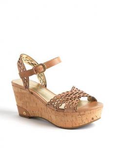 Ivanka Trump Aubrie Leather Wedge Sandals Tan