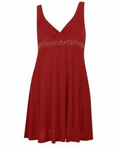 Plus Size Royal Red Dress - Plus Size Royal Red Dress    92% polyester, 8% spandex.Hand wash.Made in USA.Size 1x measures: 42" bust, 40" waist, 48" hip.Length: 39 inches.  Shine on in this solid stretch knit dress. Sleeveless, surplice neck, set in e