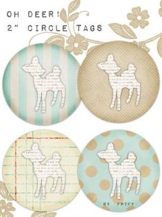 free vintage deer 2 in circle tags by FPTFY web ex by Free Pretty Things For You!, via Flickr