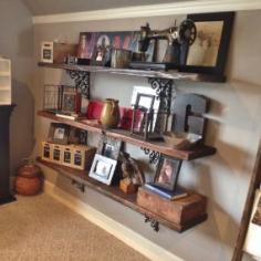 Craft room reclaimed wood shelves