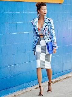 Jamie Chung loves mixing and matching bold colors and patterns. // #StreetStyle #OutfitIdeas
