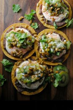 Black Bean Tostadas with Green Chile Kiwi Salsa