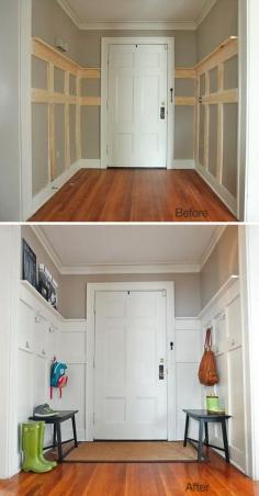 DIY Wood Walls • Tons of Ideas, Projects  Tutorials! See how to do this wood entry wall from 'the nato's'.