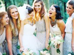 adorable. sequined bridesmaid dresses in neutral colors. love!