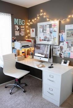 turn your home office into a magical space with fairy lights