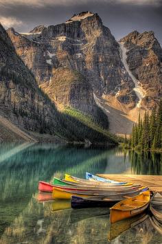 Moraine Canoes  The Canoes at Moraine Lake in Banff National Park, what a spectacular setting.