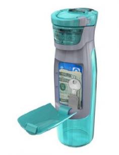 A water bottle for the gym that holds your personal things- house key, money, drivers license.
