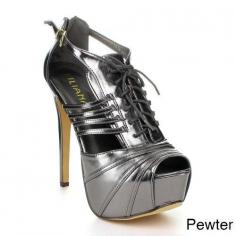 Liliana LAURIEL-14 Women's Lace-up Peep Toe Hidden Platform High Heel Sandals, Color:PEWTER,
