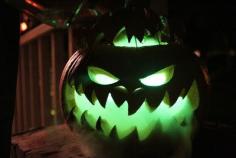 Halloween party decor: jack-o-lantern Pumpkin, dry ice and glowsticks.