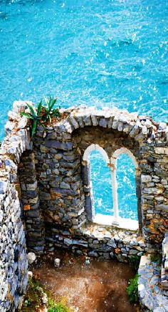 Ruins of Doria Castle in Portovenere, Italy along the Mediterranean Sea Coastline