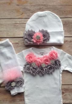 Pink GrayNewborn Outfit Baby Girl Outfit by AvaMadisonBoutique, $42.00